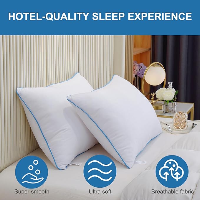 Uniqwamer Bed Pillows for Sleeping 4 Pack - Luxury Hotel Quality Pillows Standard Size Set of 4 - Cooling Pillows with Premium Plush Soft Down Alternative Fill for Back Side Sleepers