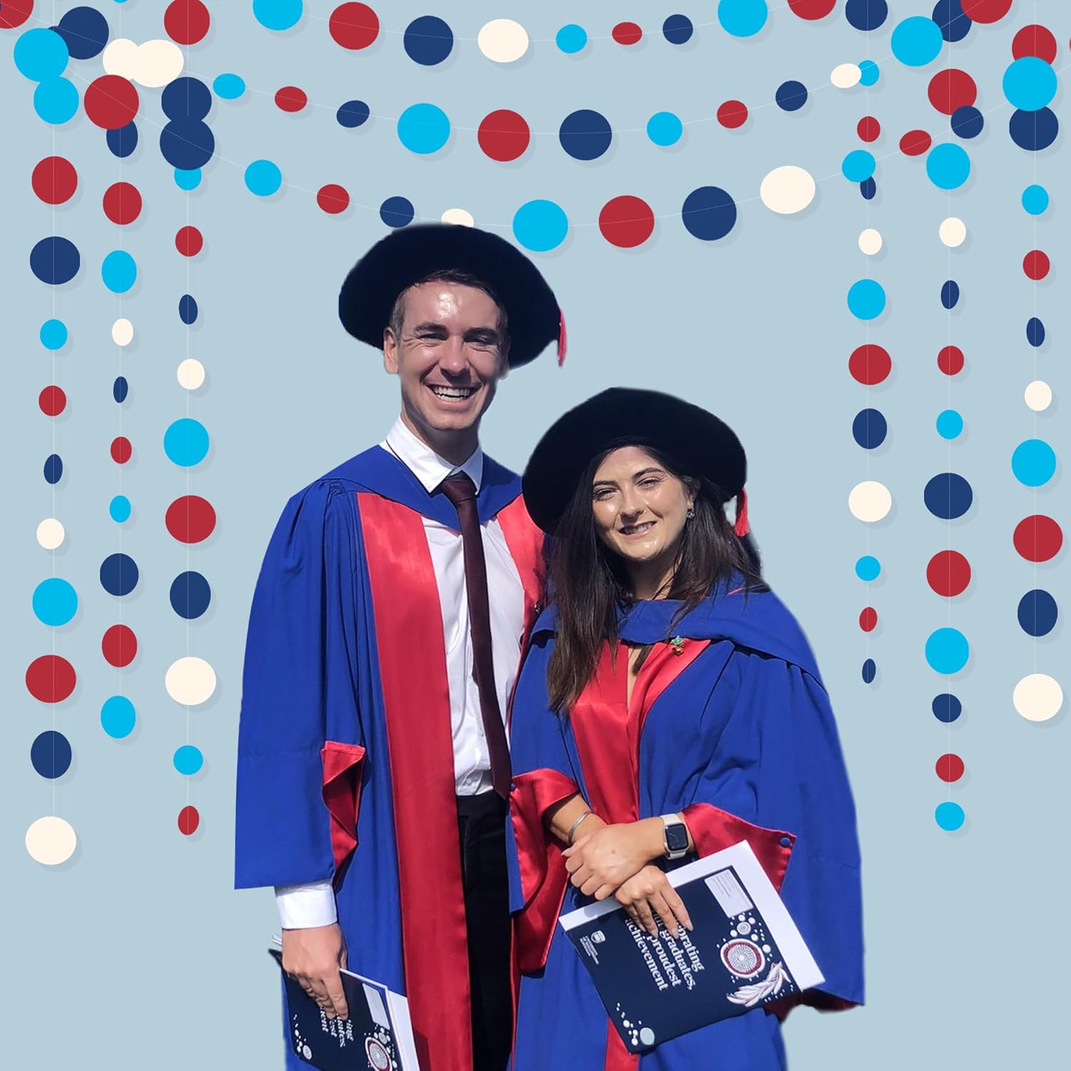 Nautical Party Decorations Circle Dot Garland Navy Blue Red White Hanging Paper Polka Dot Streamer for Nautical Pirate Ahoy Achor Baby Shower Birthday Wedding Bridal Shower Bachelorette Party Supplies