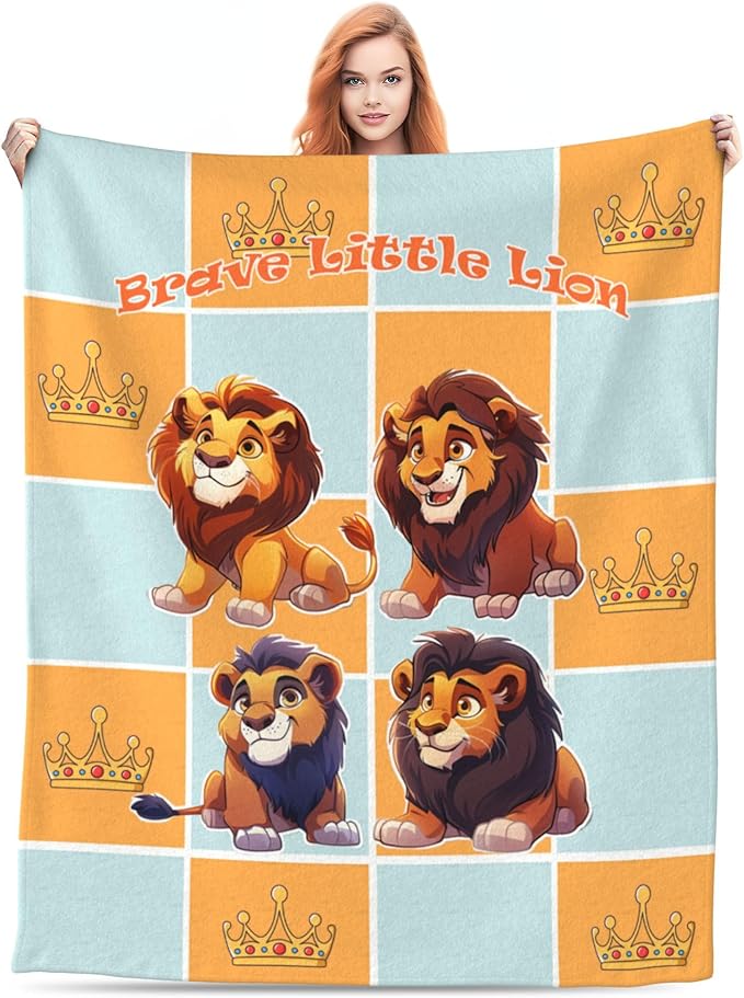 Cute Cartoon Flannel Blanket for Kids, 50" L x 60" W Inches – Soft and Cozy Plush Throw Blanket for Boys and Girls – Perfect for Bed, Couch, or Travel (Lion)