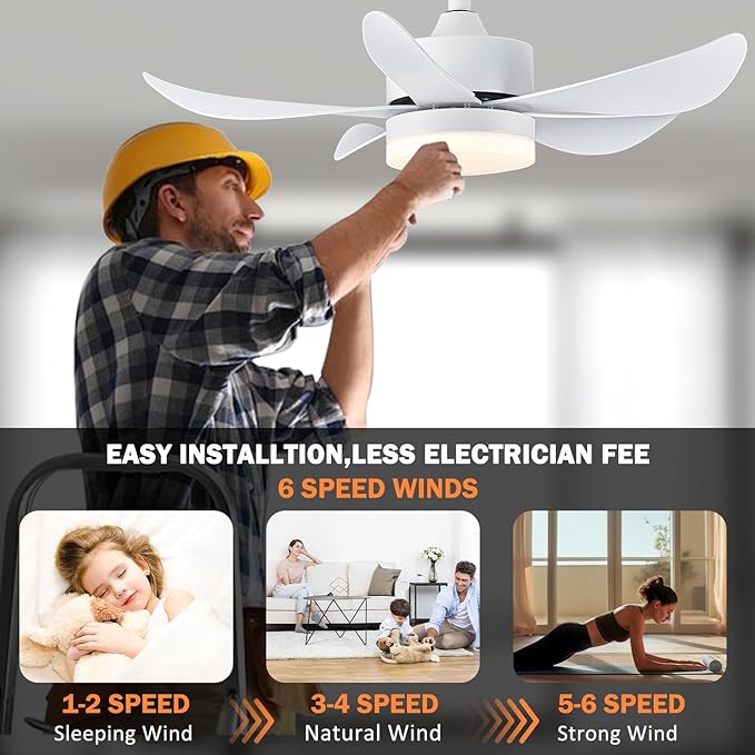 Ceiling Fans with Lights,Modern Dimmable LED Ceiling Fan,32" White Low Profile Ceiling Fan with Light Small Ceiling Fan for Bedroom Kitchen Patio Outdoor,3 Color Changing,Reversible