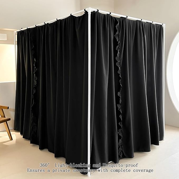 AIKASY Princess Canopy Bed Curtains with Top Ties - Windproof & Lightproof for Girls' Adult Bedroom Decor | Bed Canopy Drapes (King,Black)