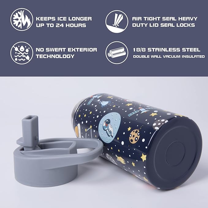 15oz Space Insulated Stainless Steel Water Bottle With Straw & Brush, Christmas Birthday Gifts for School - Hand Wash Only