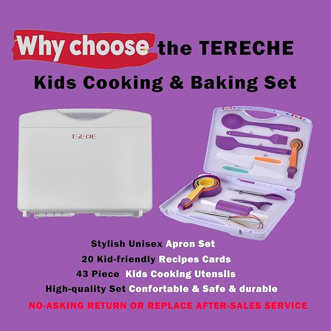 Kids Cooking Sets, Real 43 Piece Baking Set with Organizer Carrying Case- Kids Baking Set Gift for Girls & Boys - Utensils for The Curious Child (white)