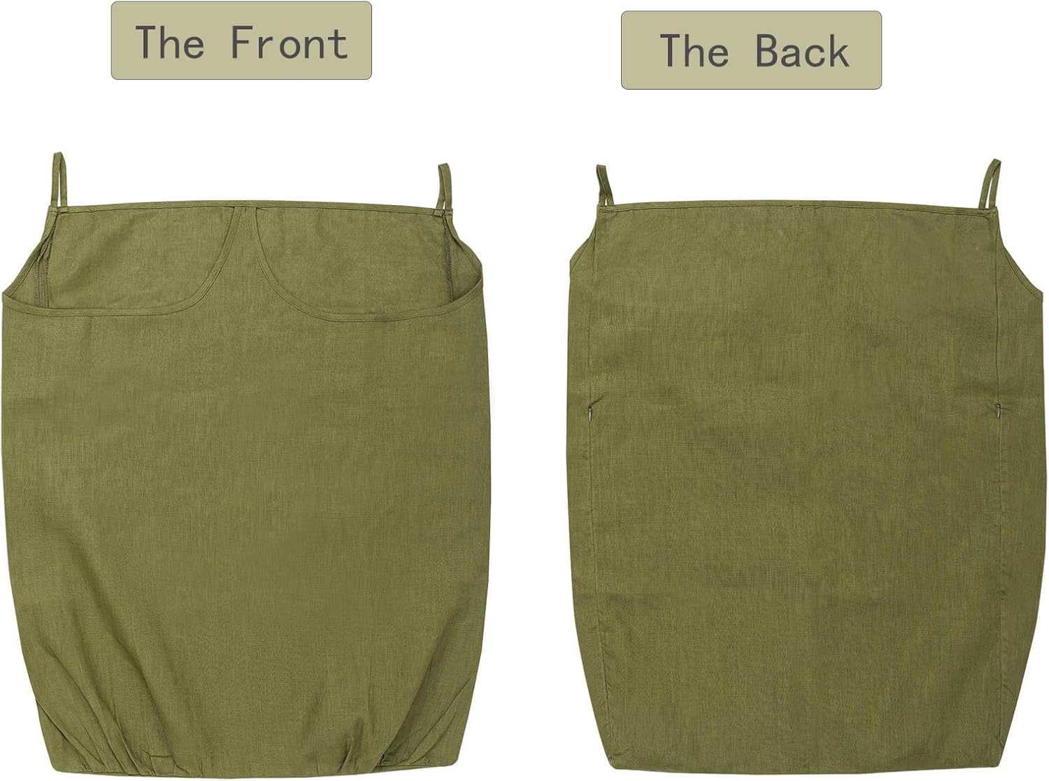 100% Pure Linen Dual Hanging Laundry Bag with 2 Deep Pocket and 2 Side Zipper 20x27in, Over The Door Laundry Hamper Space Saving Hampers for Dirty Clothes Home Travel, Green