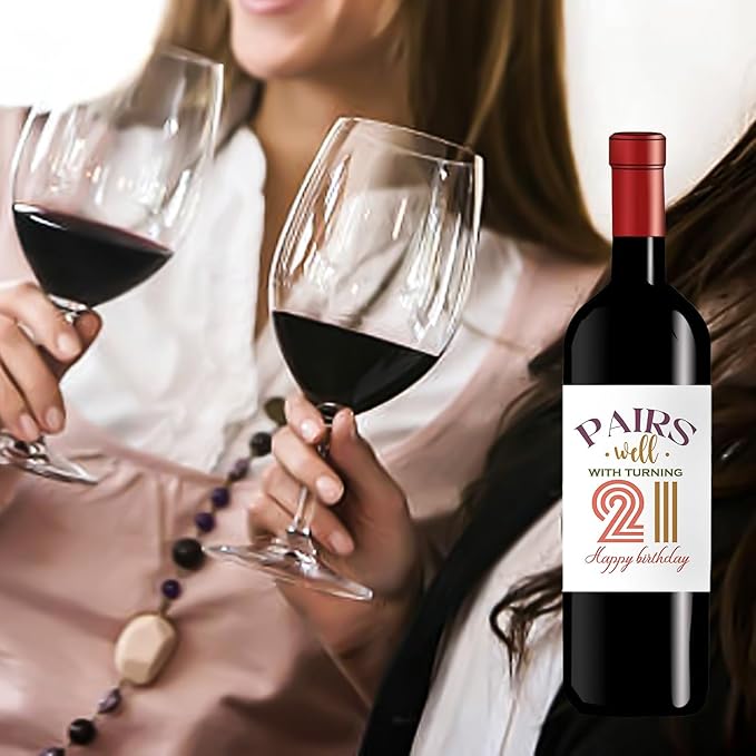 24Pcs 21st Birthday Gifts for Her Him Wine Labels, Happy 21st Birthday Party Decorations for Her Him Wine Bottle Labels, 21 Year Old Birthday Gifts for Her Women Men Wine Bottle Stickers