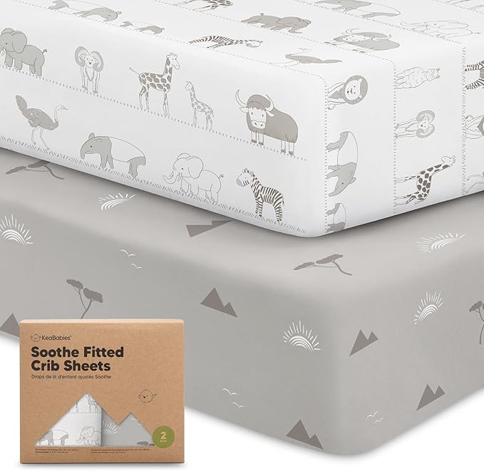2-Pack Organic Crib Sheets for Boys, Girls - Jersey Fitted Crib Sheet, Baby Crib Sheets Neutral, Crib Mattress Sheet, Cotton Crib Sheets, Breathable Crib Sheet, Baby Mattress Sheets (Savannah)