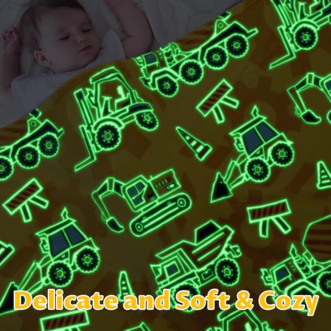 Construction Truck Toys Gifts for Boys Truck Blanket Glow in The Dark Construction Blanket Tractor Blanket for Toddler Boys Excavator for Kids 50x60 inch