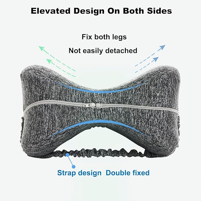 Knee Foam Support Pillow, Ergonomic Design, Knee Pillow for Side Sleepers, Memory Leg Pillow for Relieving Sciatica, Knee Support, Back Pain, Leg Support, Relieve Pain, Grey