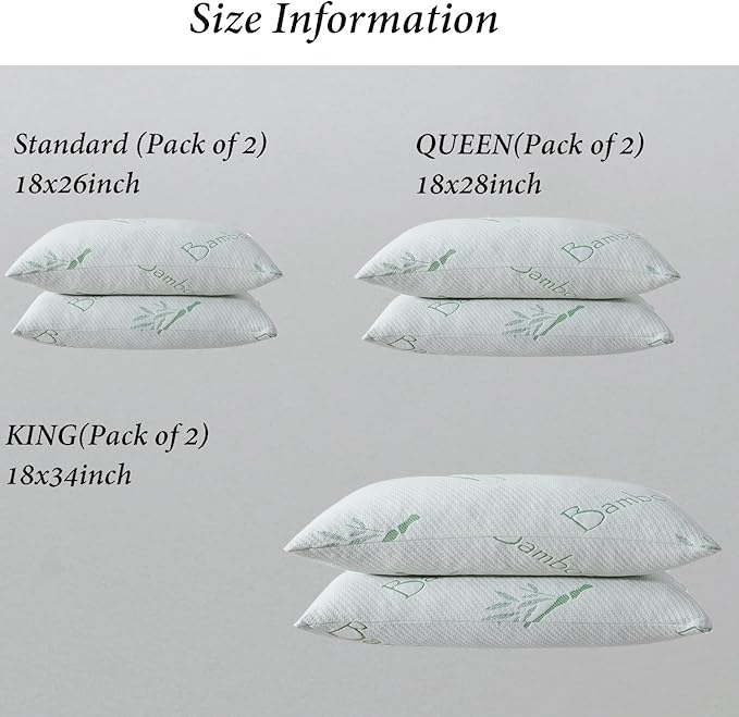 Shredded Memory Foam Pillows for Sleeping, Cooling Zippered Breathable Memory Foam Bed Pillow 2 Pack, Queen Size Firm Pillow Gel for Neck Support, Hotel Quality Bed Rest Pillow Set of 2