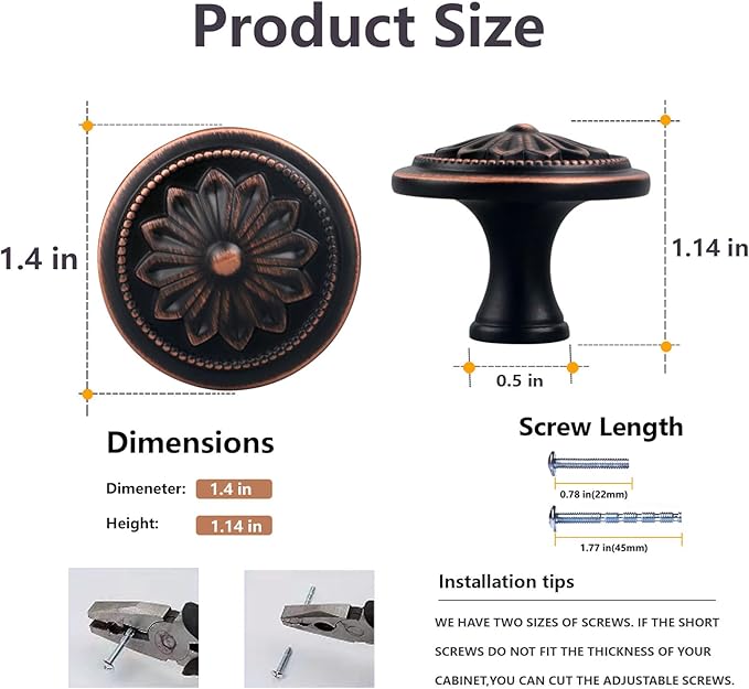 10 Pack Oil Rubbed Bronze Cabinet Dresser Drawer Knobs,1-2/5"Rustic Bronze Knobs Handles for Cabinets and Drawers Kitchen Knobs for Dresser Drawers Bathroom Cabinet Door Knobs Bronze