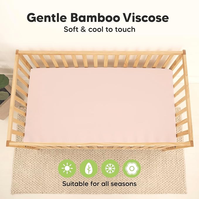 2-Pack Waterproof Crib Sheets for Boys, Girls - Viscose Derived from Bamboo Crib Sheets Neutral, Crib Mattress Protector Sheet, Soft Toddler Bed Sheets, Fitted Baby Crib Sheets Girl, Boy (Cameo)