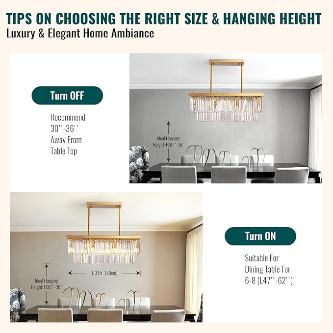 Siljoy 8-Light Modern Crystal Chandelier for Dining Room, Rectangular Gold 2-Tiers Crystal Raindrop Chandelier, Luxury Pendant Ceiling Light for Living Room Kitchen Island L31.5'' x W10'' x H10''