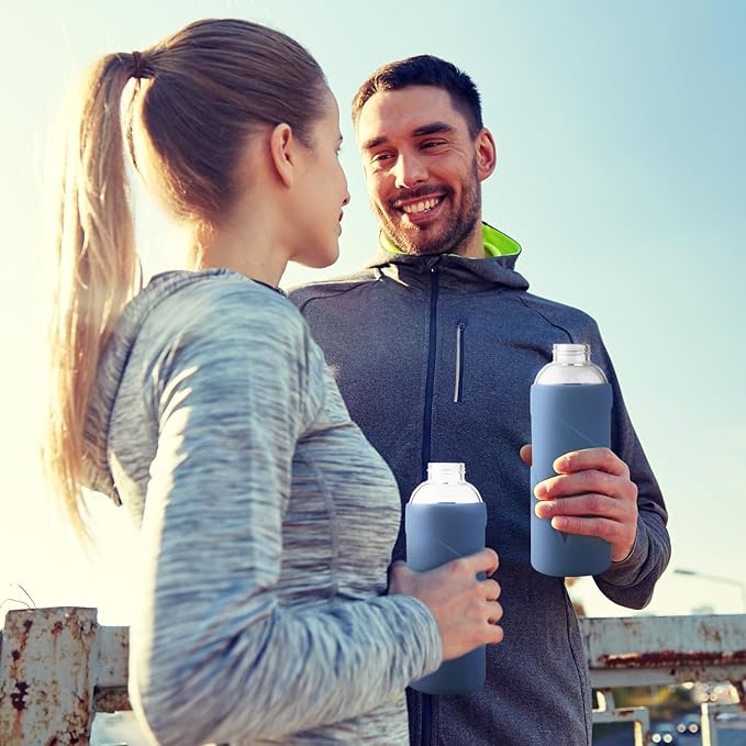 32 oz Borosilicate Glass Water Bottle BPA Free Reusable Glass Drinking Bottle with Silicone Sleeve and Stainless steel Lid