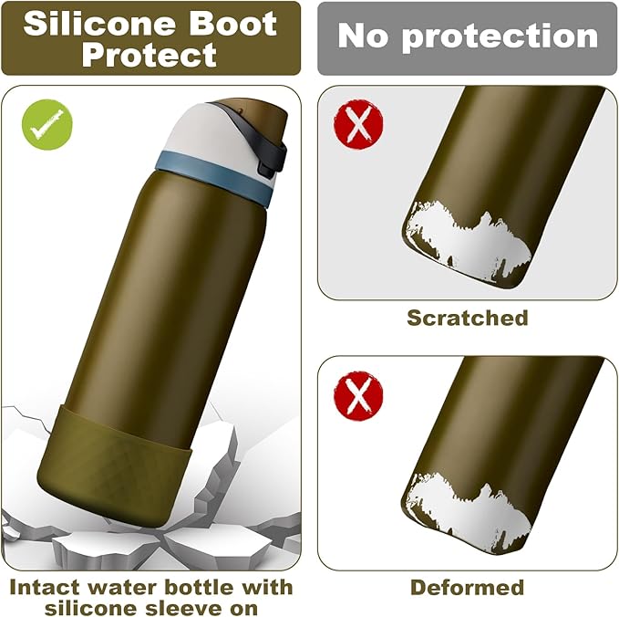 2PCS Silicone Water Bottle Boot for Owala 24oz 32oz 40oz, Anti-Slip Protective Sleeve Bottom Bumper Protector for FreeSip, Twist, and Flip Stainless Steel Water Bottles