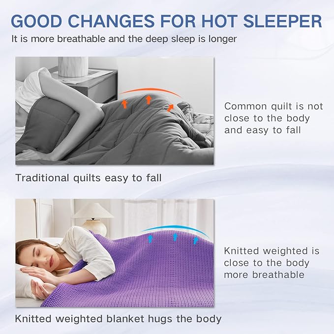 Knitted Weighted Blanket(Purple 50"x60" 7lbs),Home Décor Cooling Throw Blanket for Hot Sleepers,Hand Made Chunky Knit Heavy Blanket Use on Twin Size Bed