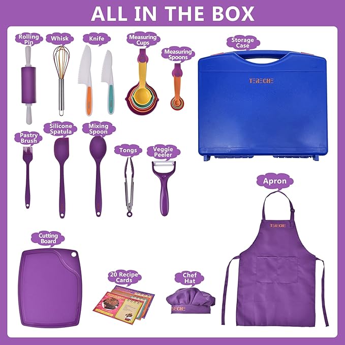 Kids Cooking Sets, Real 43 Piece Baking Set with Organizer Carrying Case- Kids Baking Set Gift for Girls & Boys - Utensils for The Curious Child (blue)