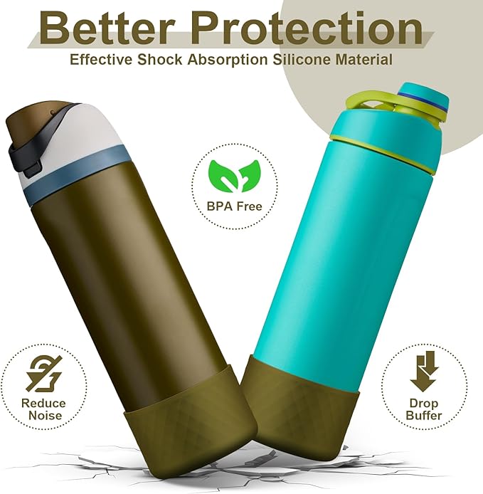 2PCS Silicone Water Bottle Boot for Owala 24oz 32oz 40oz, Anti-Slip Protective Sleeve Bottom Bumper Protector for FreeSip, Twist, and Flip Stainless Steel Water Bottles