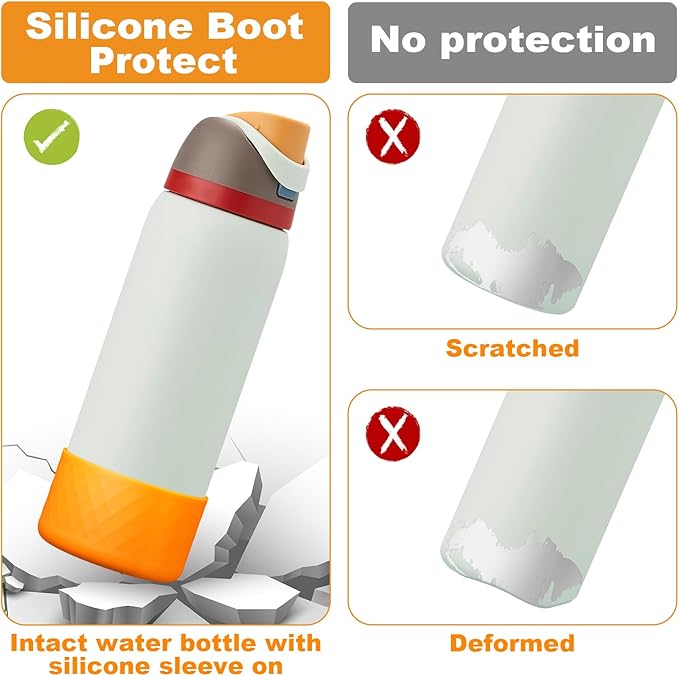 2PCS Silicone Water Bottle Boot for Owala 24oz 32oz 40oz, Anti-Slip Protective Sleeve Bottom Bumper Protector for FreeSip, Twist, and Flip Stainless Steel Water Bottles