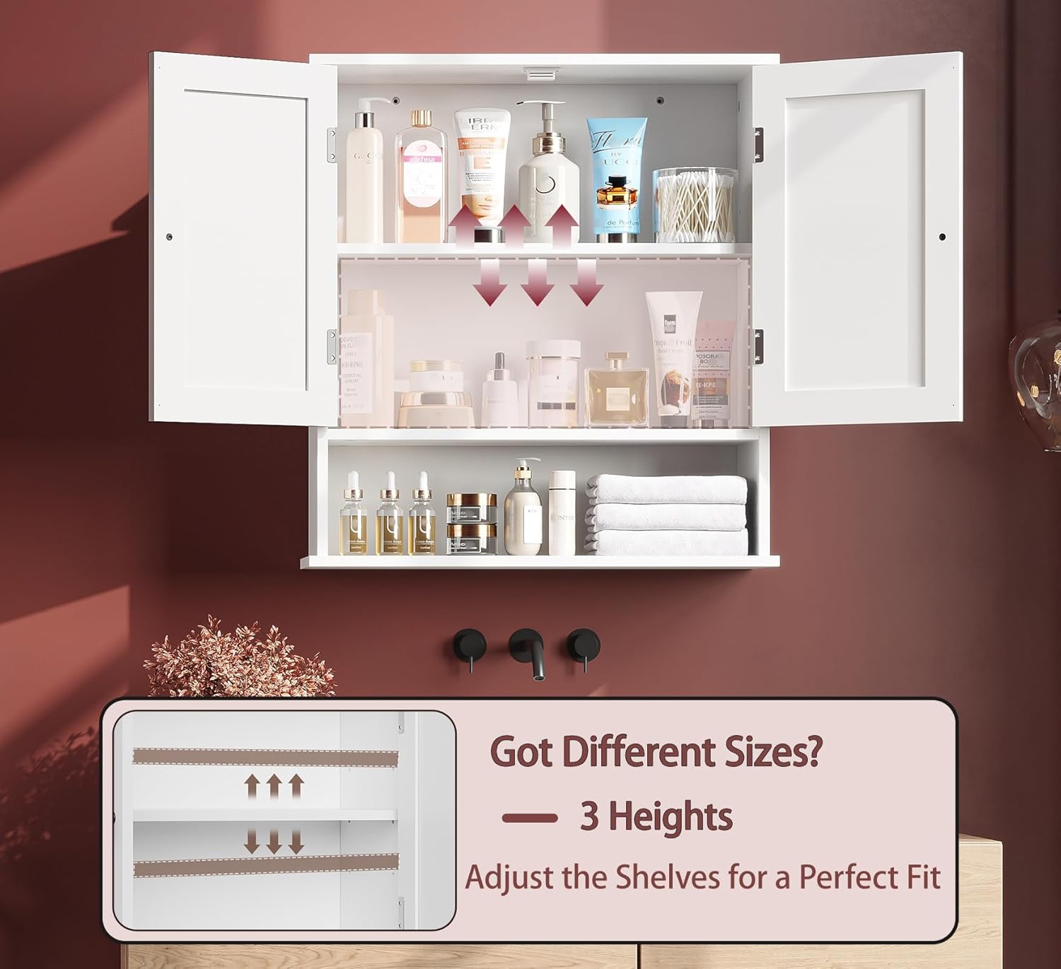 Bathroom Cabinet Wall-Mounted, White Storage Cabinets with Adjustable Shelves, Space-Saving Organizer with 2 Doors for Bathroom, Laundry, Kitchen - Moisture Resistant & Easy Install