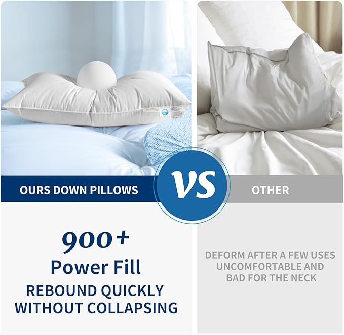 Canadian Luxury Goose Down Pillow Queen Size - 900 Fill Power, 600 TC Cotton Shell- Ultra Soft and Comfort Sleep Pillows - Bed Pillows for Back, Stomach, Side Sleeper(White,Queen(Pack of 2))
