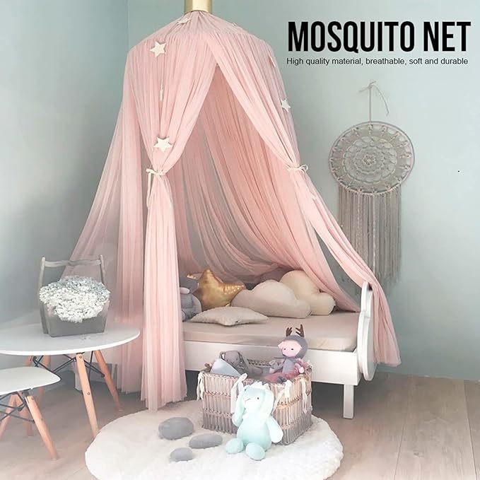 Pink Bed Canopy Canopy Net for Bed Bed Curtains from Ceiling 23.6 x 94.5 Inches Mosquito Net for Children's Bed Decoration Canopy Bed Curtains with Ribbon and Gold Decorative Paper