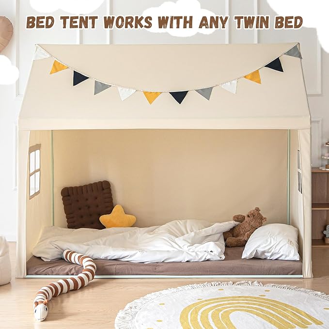 Twin Size Bed Tents Canopy - Large Sleeping Tents Indoor for Privacy Space, Portable Big Space Floor Bed Tents for Kids/Adult， 75"x 39"x57" H, Dimension Updated