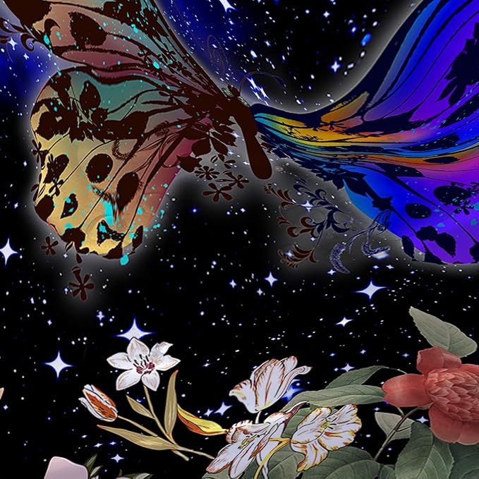 AILONEN Colorful Moth Shower Curtain,Sun and Moon Shower Curtain Set for Kids Girls Boys,Boho Natural Flowers Bath Curtain,Starry Night Bathroom Decor Shower Curtain with 12 Hooks,60" W*72" H