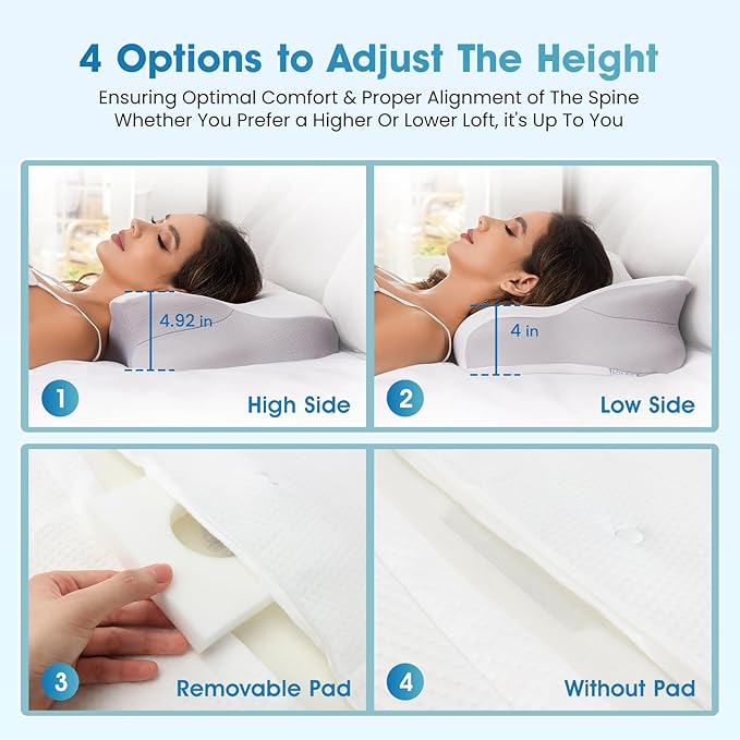 Desol Cervical Pillow for Pain Relief, Contour Memory Foam Pillows, Ergonomic and Orthopedic Pillow for Side Stomach Sleepers with Removable Pad