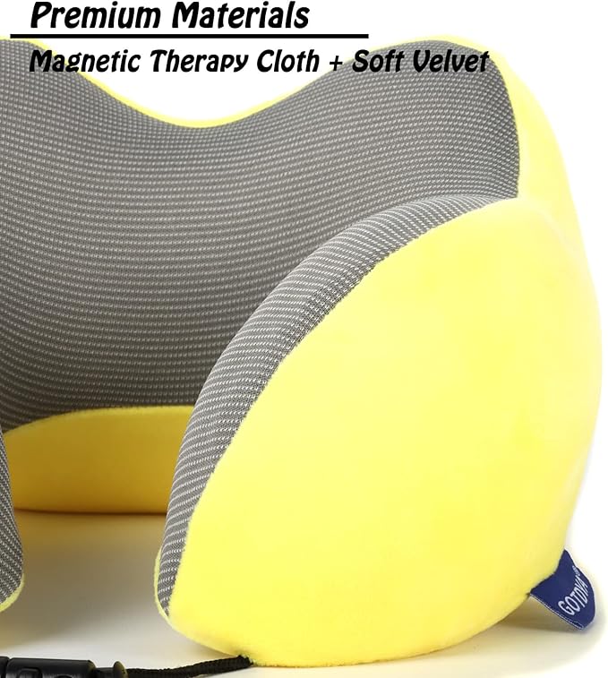 GOTDYA Travel Pillow,Travel Neck Pillows for Sleeping,100% Pure Memory Foam Soft Comfort & Support Pillow for Airplane/Car/Office&Home Rest Use-Yellow