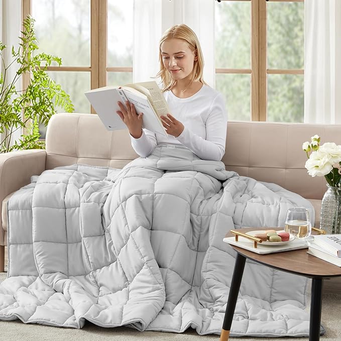 Weighted Blanket(48"x72" 10lbs) Cooling Weighted Blanket for Sleeping, Throw Size Breathable Blanket with Premium Glass Bead(Stone Grey)