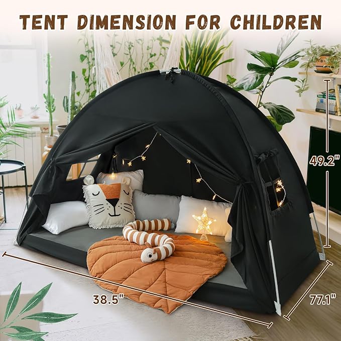 Twin Size Bed Canopy Bed Tents Dream Tent on Bed Privacy Space Blackout Sleeping Tents Indoor Breathable Portable Cottage Drafty Room Floor Bed Tents (Black)