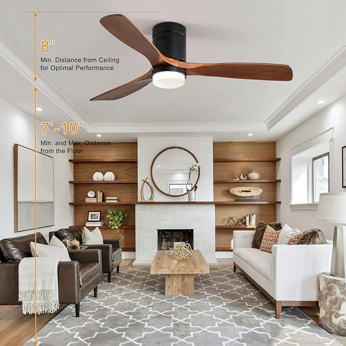 NicBex Ceiling Fan 52 Inch Ceiling Fans with Lights Ceiling Fan with 3 Blades and Remote Control Reversible DC Motor Ceiling Fan for Bedroom, Living Room, Brown