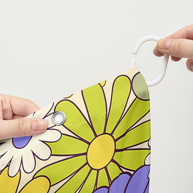 AILONEN Flower Shower Curtain for Bathroom,Polyester Fabric Waterproof,Purple Yellow Plants Flowers Bath Curtains Washable, 60" W x 72" H