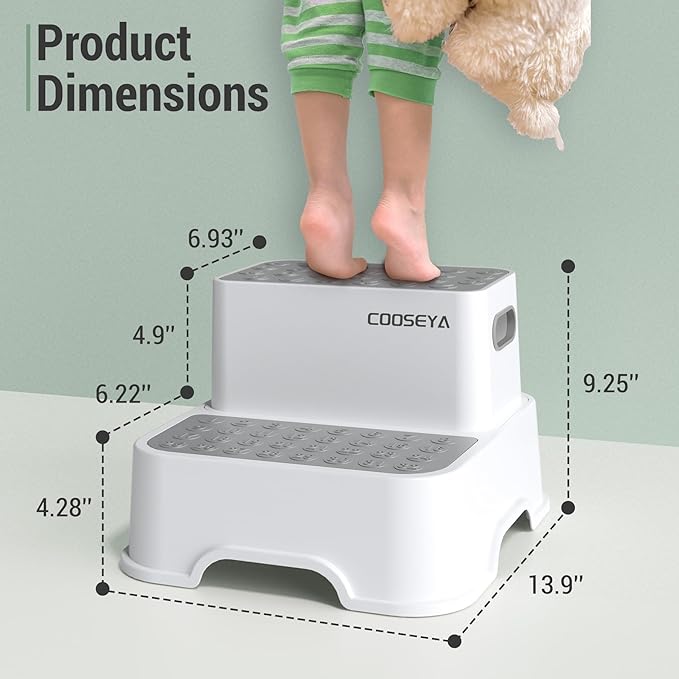 2 Step Stools for Kids,Toddler Step Stool for Bathroom Sink,No-Slip Double up Step Stool for Toddlers Bathroom, Multifunctional Toilet Step Stool for Kids,Toilet Potty Training(2 Packs)