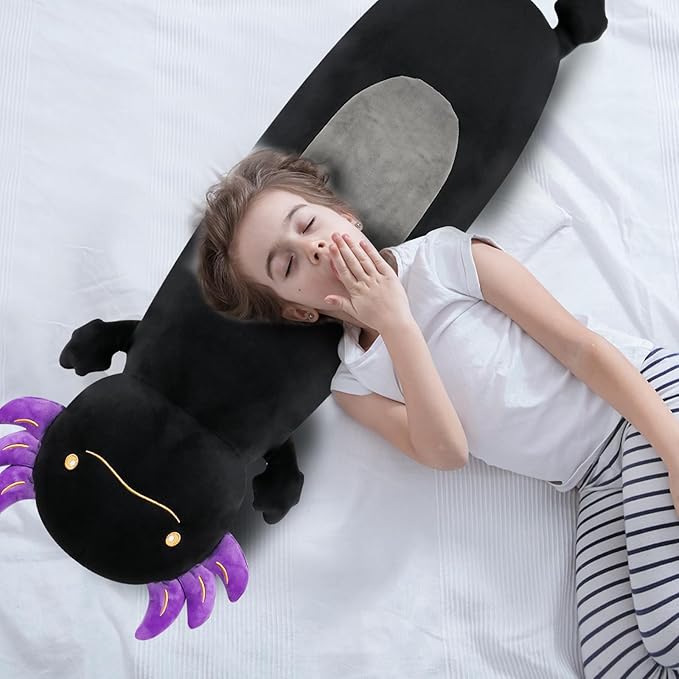 36" Giant Black Axolotl Stuffed Animal, Cute Soft Long Axolotl Plush Body Squishy Pillow Big Plushies Toy, Gift for Kids, Boys, Halloween, Christmas, Thanksgiving, Birthdays