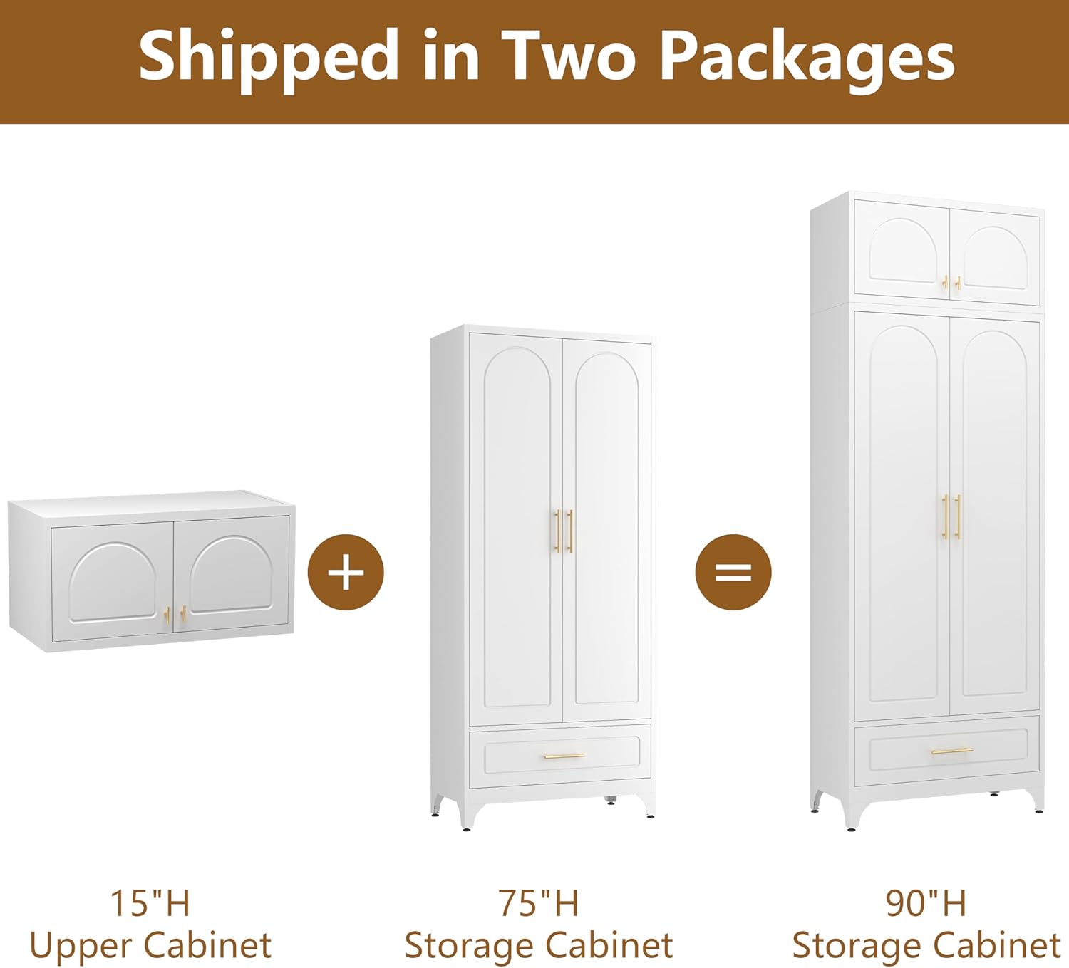 Kitchen Cabinet, 90" Tall Metal Pantry Cabinet, Freestanding Cupboards with One Drawer, Food Storage Cabinets for Dining, Living Room, White, 16" D x 32" W x 90" H, Assembly Required