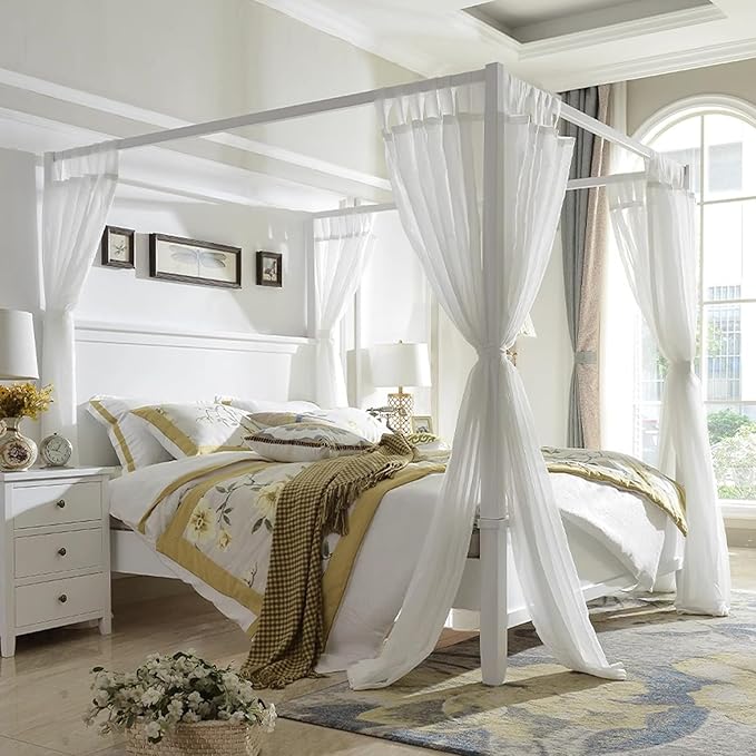AIKASY Princess Canopy Bed Curtain with Top and Self-Adhesive Velcro, Creating a Romantic Atmosphere in The Room