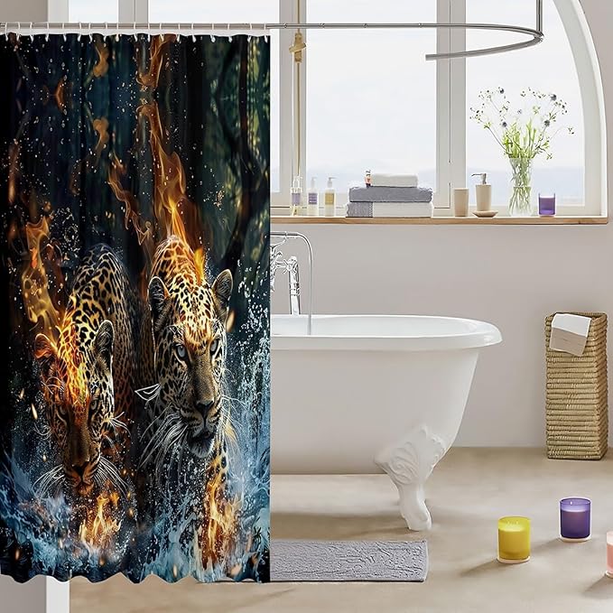 Feelyou Wild Leopard Shower Curtain Leopard Bathroom Shower Curtain Set Kids Leopard Bath Curtain for Kids Boys Girls Wildlife Kids Bathroom Accessories Wild Animal Leopard 72"x84"