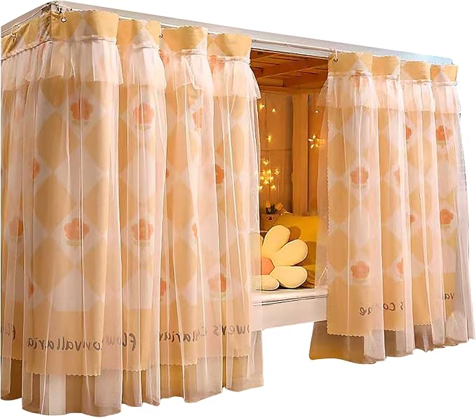 Hoce Bunk Bed Curtain Gauze Bunk Bed Curtains Drapes with Lace Privacy Dorm Bed Canopy for Bottom Twin, 2 Panels