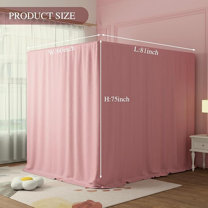 Pink Canopy Bed Curtains - 4 Corner Post Bed Curtains Queen Lightproof Drapes Bed Canopy Curtains with Tie Backs for Adults & Girls Bedroom Decoration(Pink,Queen)