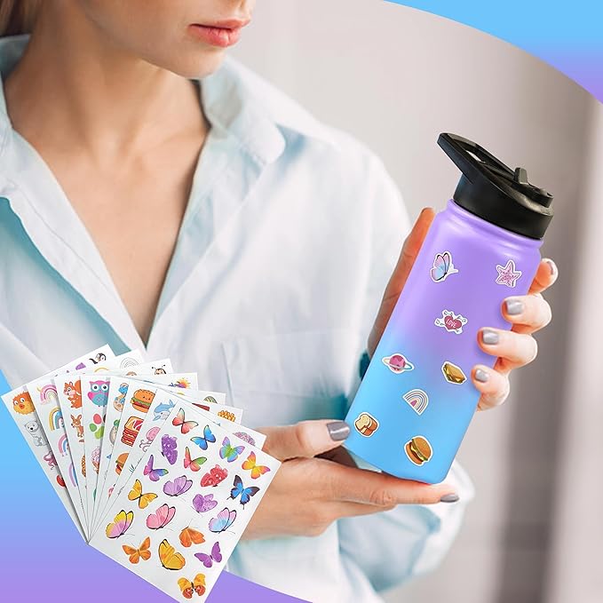 20oz Stainless Steel Water Bottle with Stickers and Straw for School Outdoor Sports and Travel Blue Purple Ideal for Boys Girls Gifts
