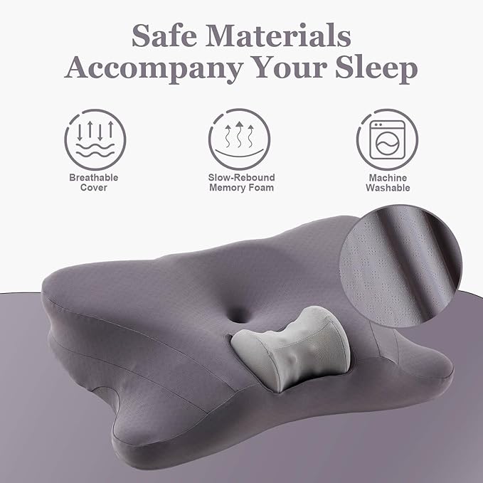 Cervical Pillow for Neck Pain Relief,Premium Memory Foam Contour Neck Pillow,Comfort Cervical Pillow for Neck and Shoulder Pain,Neck Pillow for Side Stomach Back Sleeping,Grey