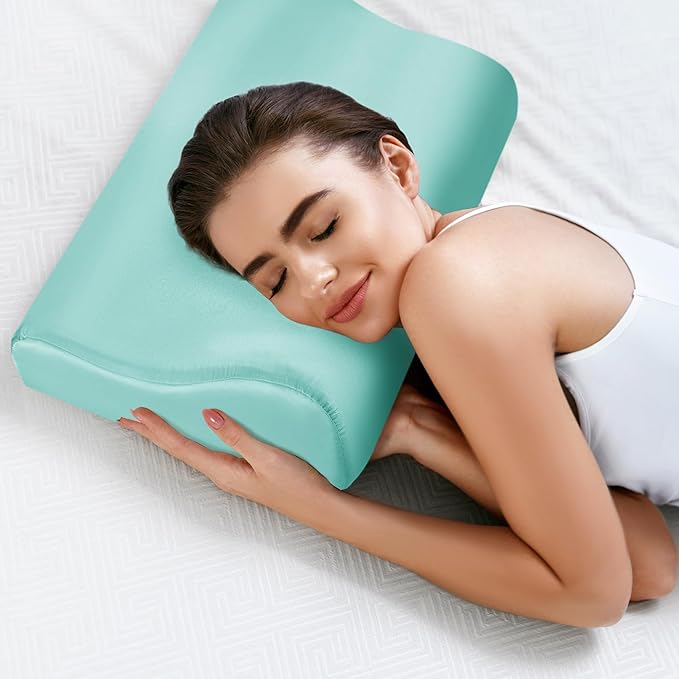HOMBYS Satin Pillow Case for Contoured Support Pillow (DO NOT Include Pillow) -Zippered Pillow Cover for Neck Pillow for Cervical 1 Pack-Silky, Smooth and Breathable, Standard