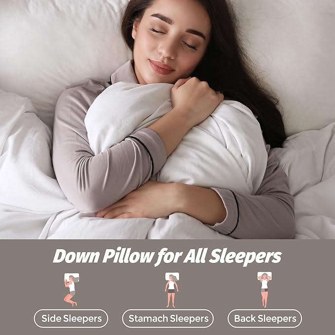 Feather Pillows Standard Size Set of 2,100% Cotton Shell Goose Down Pillow,Feather Down Bed Pillow, White Hotel Pillow (Standard)