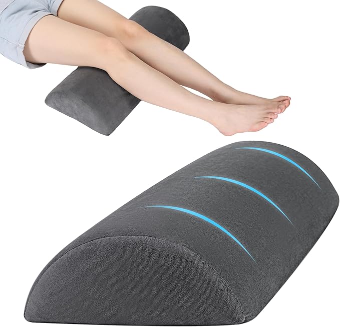 Under Knee and Leg Pillow for Back Sleeping - Half Moon Bolster Pillow for Lower Back and Head, Semi Roll Round Lumbar Support Pillow for Side, Back, Stomach Sleepers (Darkgrey)