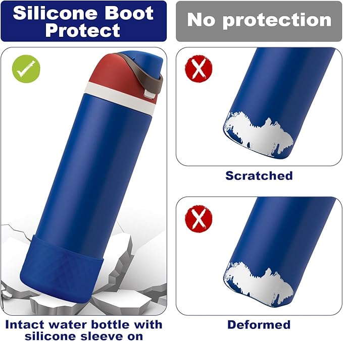 2PCS Silicone Water Bottle Boot for Owala 24oz 32oz 40oz, Anti-Slip Protective Sleeve Bottom Bumper Protector for FreeSip, Twist, and Flip Stainless Steel Water Bottles