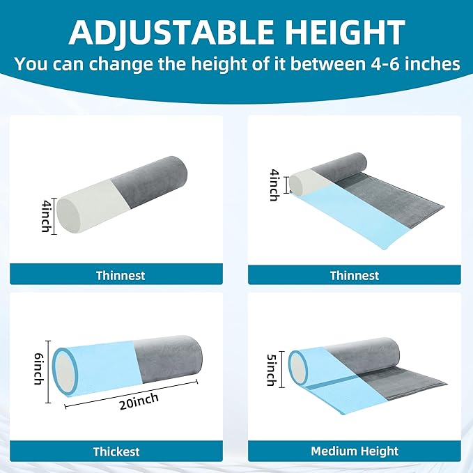 HOMBYS Adjustable Neck Roll Pillow Memory Foam Pillow Support for Sleeping, Adjustable Thickness Cylinder Bolster Pillow with Removable Washable Cover, Ergonomically for Neck, Leg, Back & Yoga