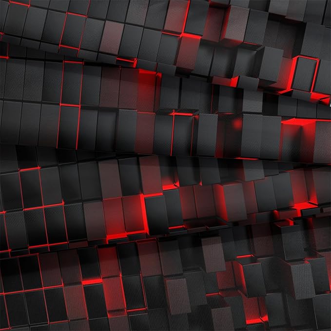 Bedbay Black Checkered Comforter Set Queen Size Plaid Bedding 4 Pcs Stereoscopic Glowing Square Geometric Printing Quilt Set Boys Girls Black Red Grid Bedding Set Queen Duvet Set (Red Black,Queen)