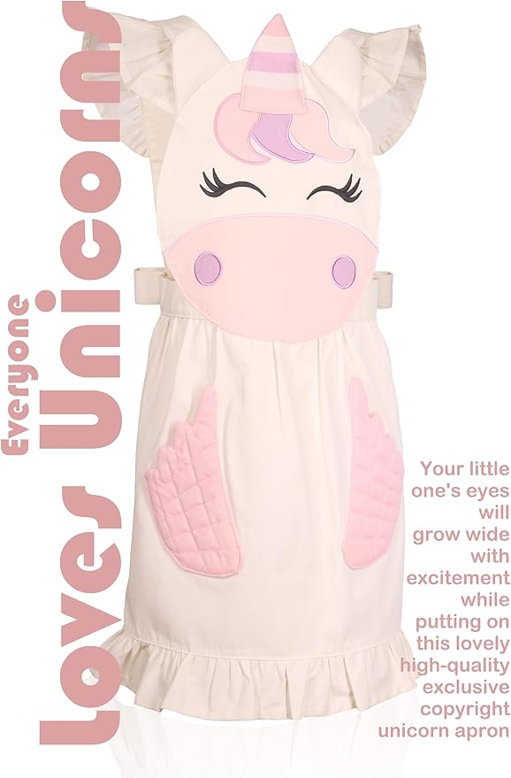 Unicorn Kids Baking Set with storage case, real working utensils, cookie cutters, and baking supplies, beautiful unicorn apron for kids