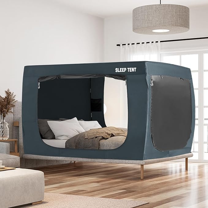 Bed Tent Full Bed Canopy Dream Tents for Indoor Portable Blackout Tents Privacy Space Warm Breathable Sleeping Tents for Kids and Adult(Navy Blue,Mattress Not Included) Reducing Light